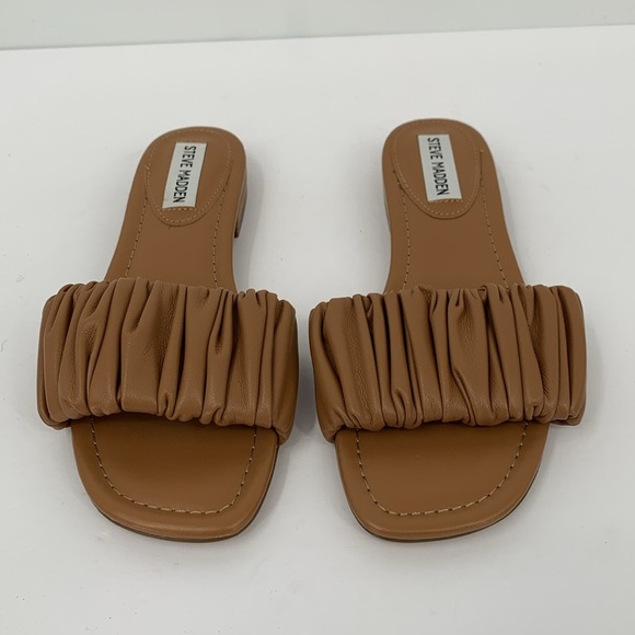 Steve Madden Delanee slide flat sandals shoe ruched gathered strap tan new 7 - Picture 4 of 7